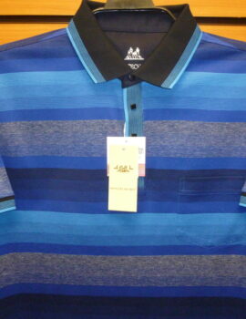 Montechiaro of Italy Blue Striped Patterned Polo Shirt. 4XL Left