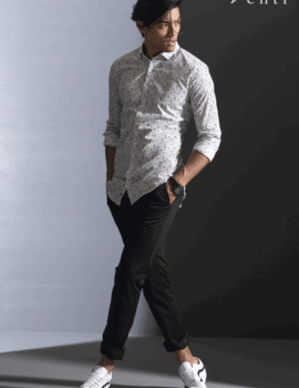 Venti Black and White Abstract Design Long Sleeve Shirt. Slim Fit. Only 16.5″ Left