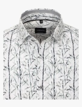 Venti White Bamboo Patterned Long Sleeve Shirt. Modern Fit. Size 17″  Left