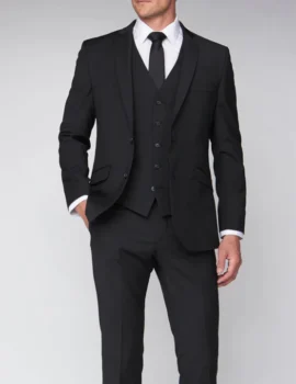 Scott Black Wool Mix Single Breasted Suit Jacket. Regular and Large Sizes.