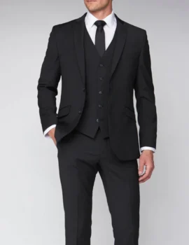 Scott Black Wool Mix Plain Front Stretch Trouser. Regular and Large Sizes.