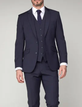 Scott Navy Wool Mix Plain Fronted Trouser. Regular and Large Sizes.