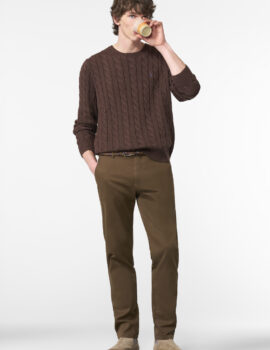 Meyer Fine Texture Autumn Caramel Chino Trousers.
