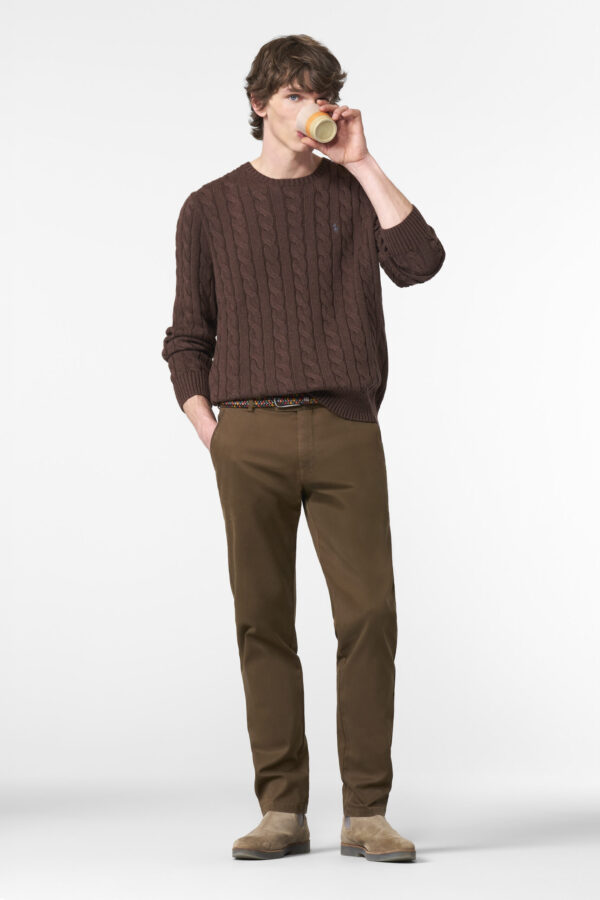 Meyer Fine Texture Autumn Caramel Chino Trousers.
