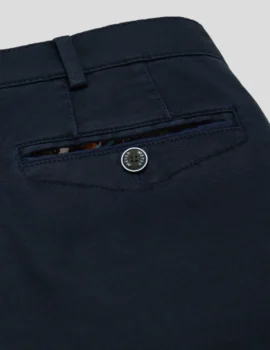 Meyer Navy Fine Micro Stretch Cotton Autumn Weight Trousers. Chicago Style.