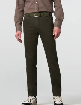 Meyer Laurel Green Fine Micro Stretch Cotton Autumn Weight Trousers. Chicago Style