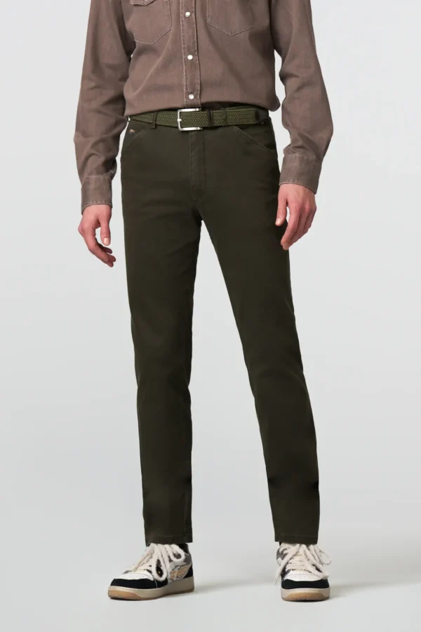 Meyer Laurel Green Fine Micro Stretch Cotton Autumn Weight Trousers. Chicago Style