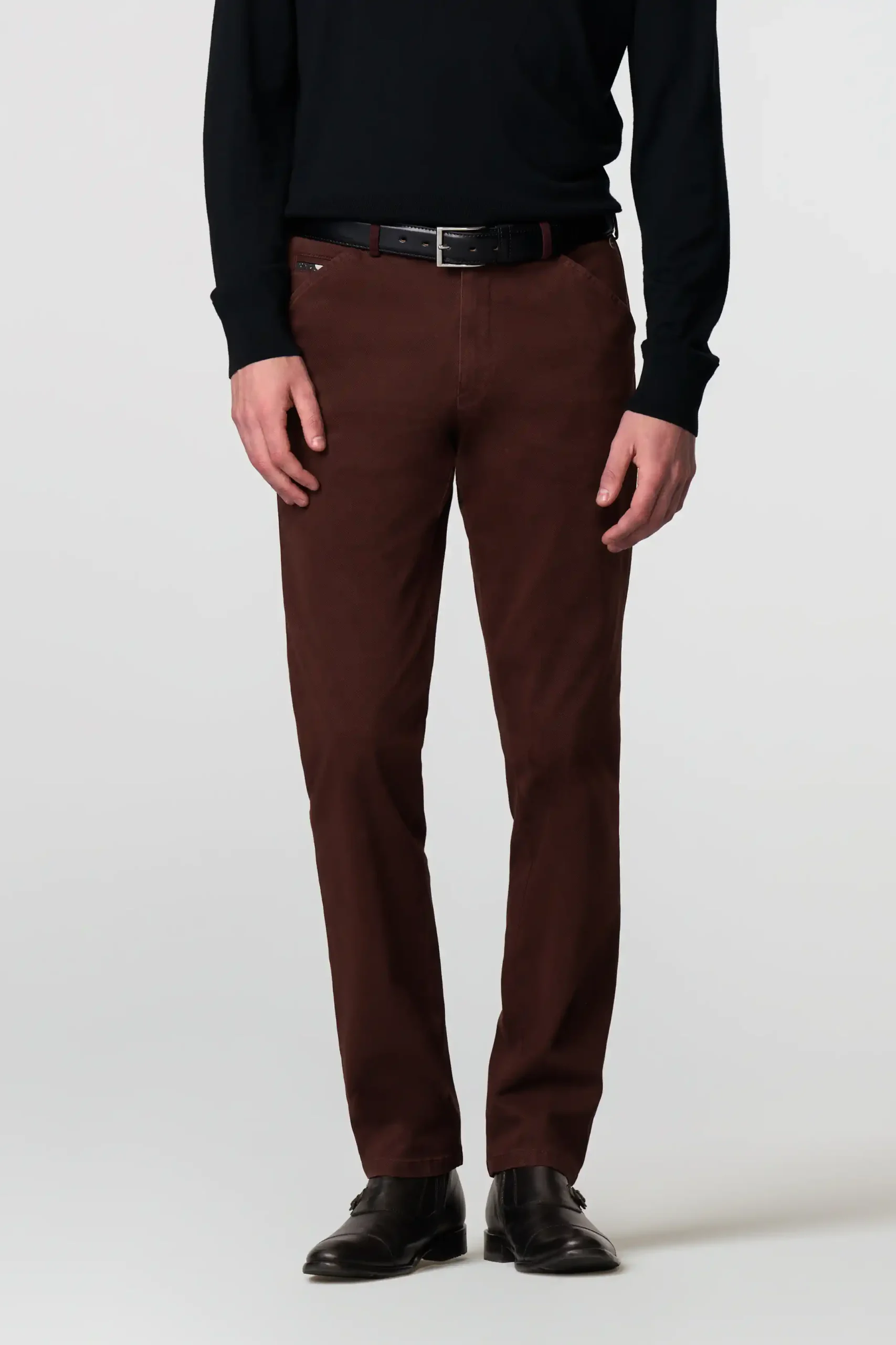 Meyer Fine Micro Burgundy Autumn Trouser. Chicago Style
